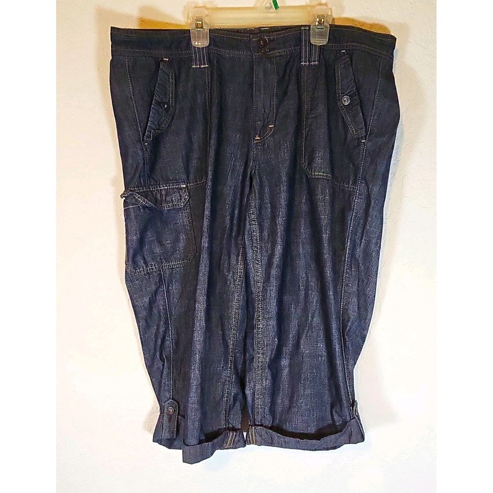 Calvin Klein Utility Cargo Capris Women's 16W Dark Blue Denim